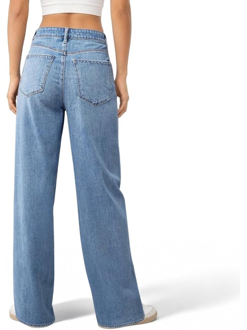 Women's Light Blue High Waisted Baggy Loose Straight Denim Pants Wide Leg Jeans - Picture 3 of 6
